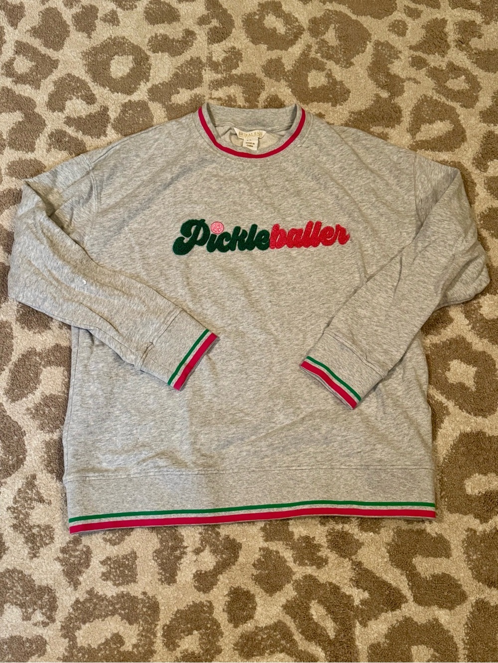 Shiraleah Grey Crewneck Sweatshirt with Red & Green Trim
